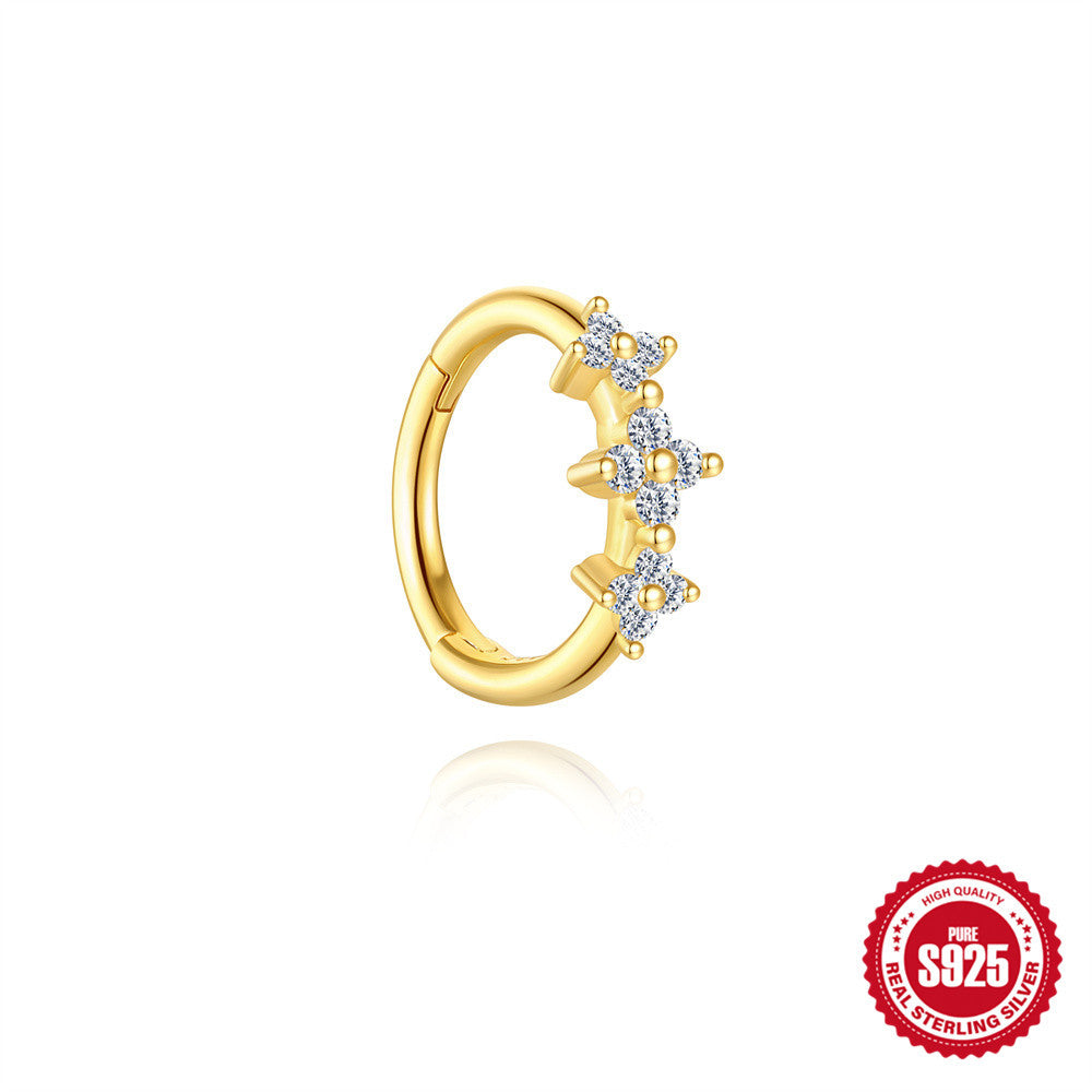 S925 Sterling Silver Classic Eight-Pointed Star Flower Earrings With Diamonds