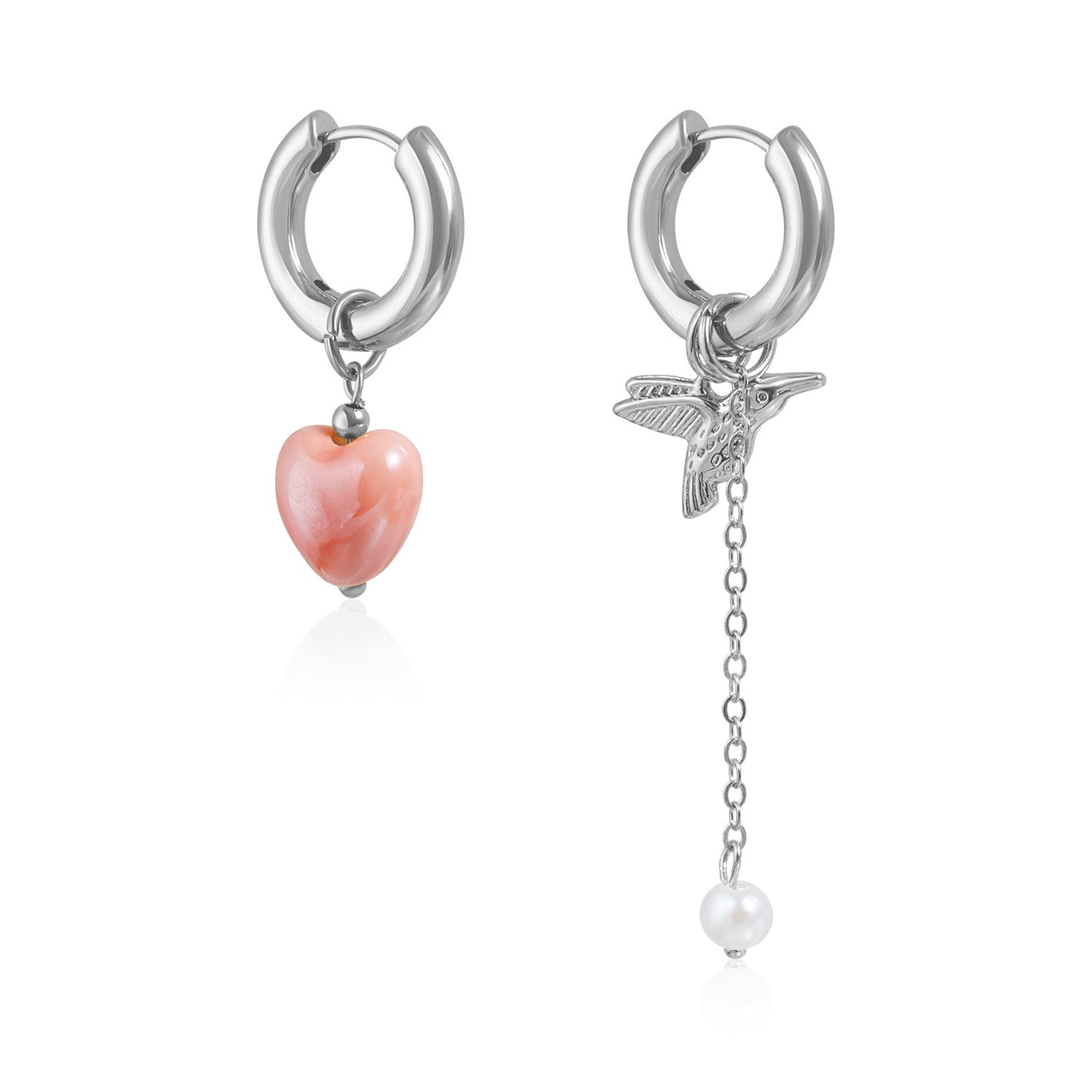 European And American Trendy Bird-themed Retro Geometric Asymmetric Heart-shaped Earrings