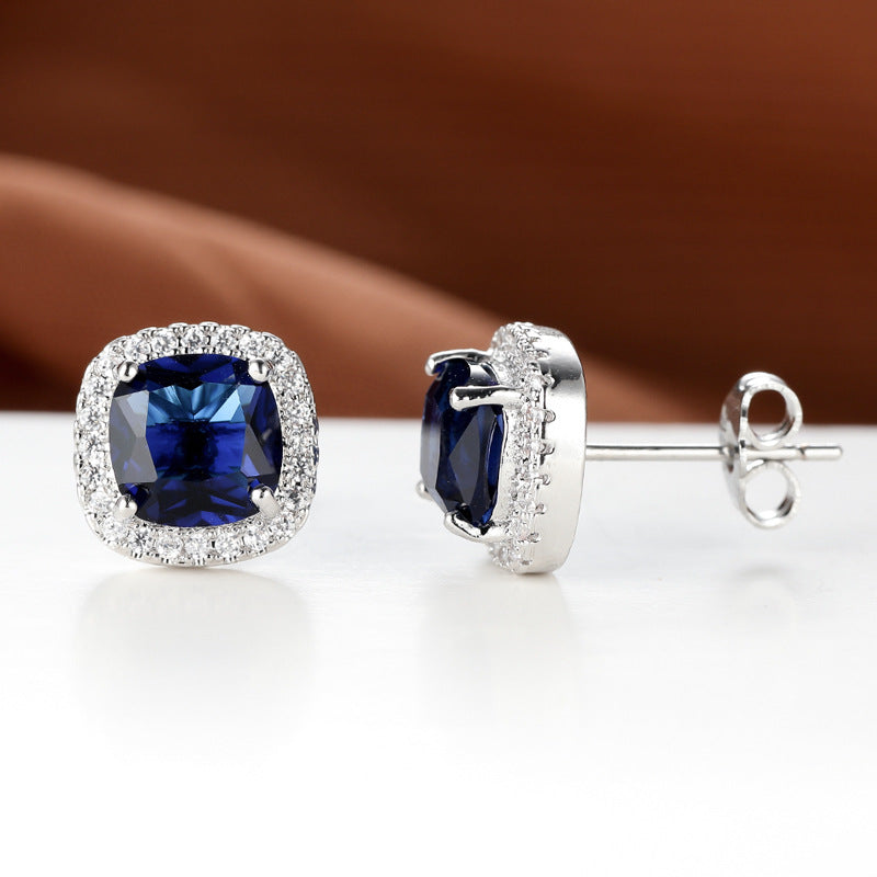 Minimalist Emerald Zircon And White Diamond-Edged Stud Earrings