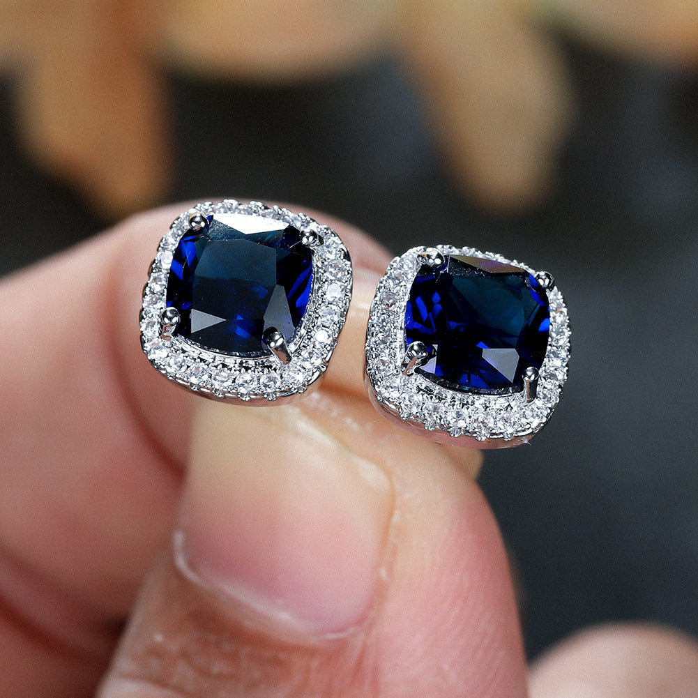 Minimalist Emerald Zircon And White Diamond-Edged Stud Earrings