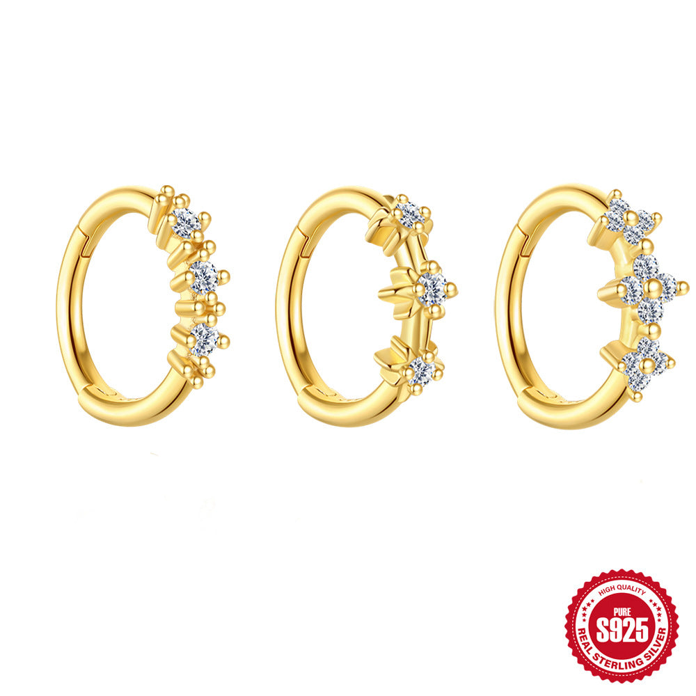 S925 Sterling Silver Classic Eight-Pointed Star Flower Earrings With Diamonds