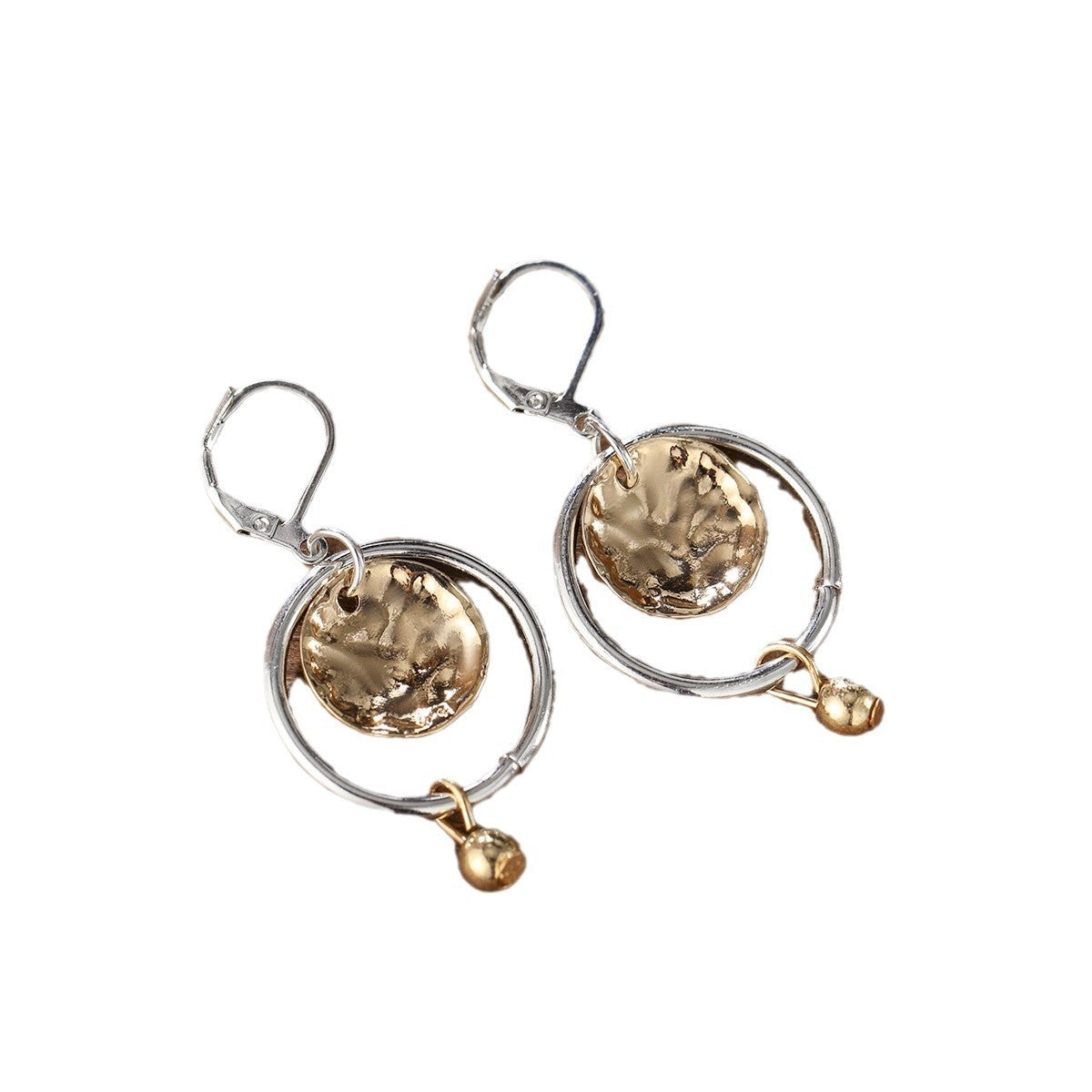 Creative Retro Womens Two-Tone Hammered Disc Pendant Earrings