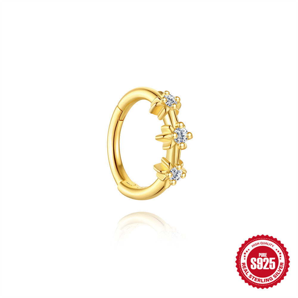 S925 Sterling Silver Classic Eight-Pointed Star Flower Earrings With Diamonds