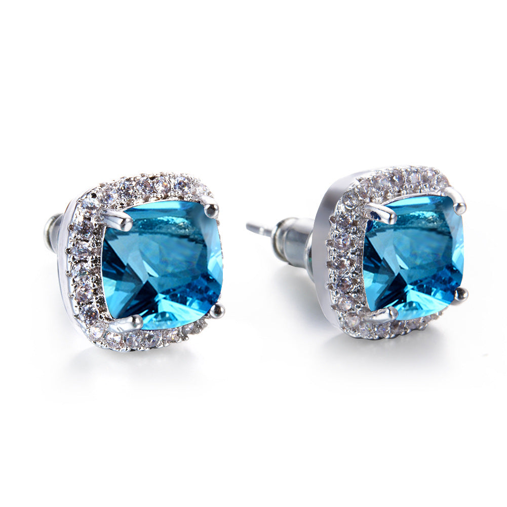 Minimalist Emerald Zircon And White Diamond-Edged Stud Earrings