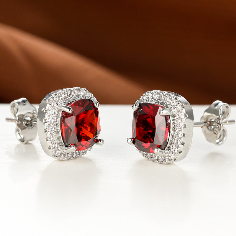 Minimalist Emerald Zircon And White Diamond-Edged Stud Earrings