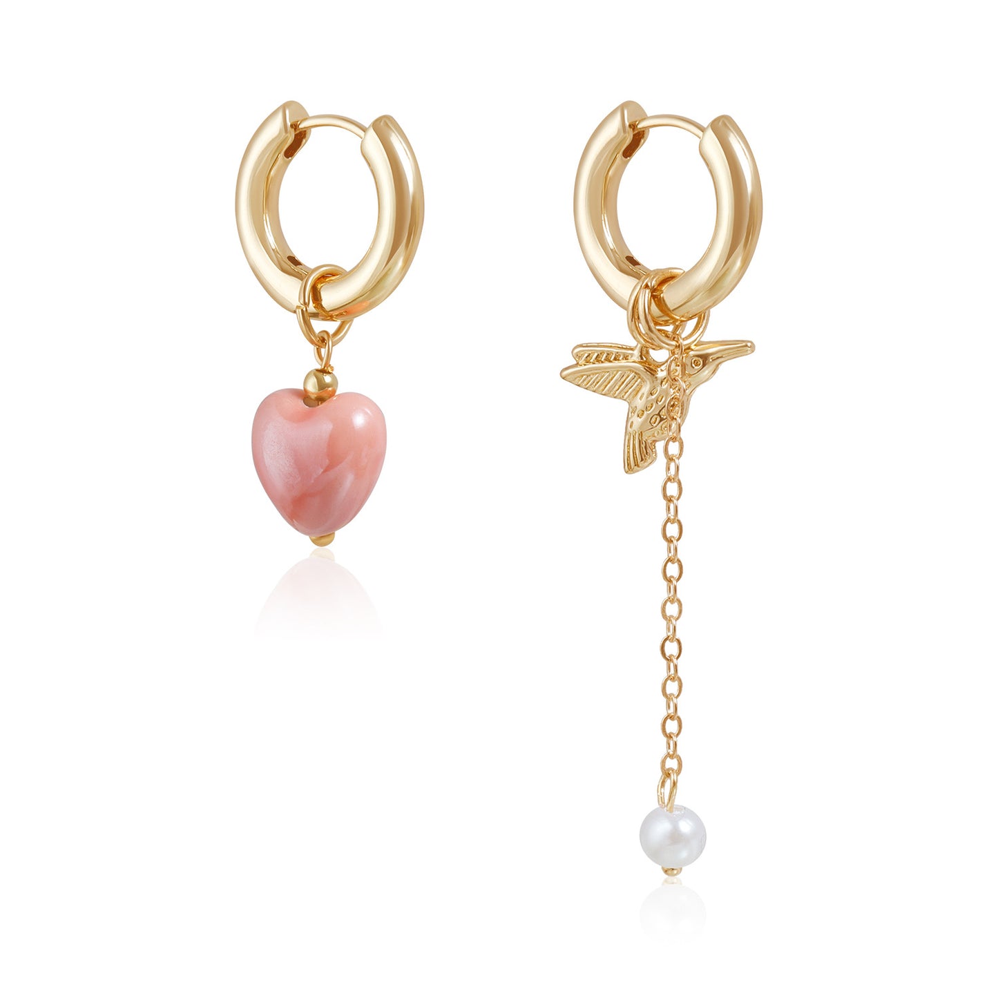 European And American Trendy Bird-themed Retro Geometric Asymmetric Heart-shaped Earrings