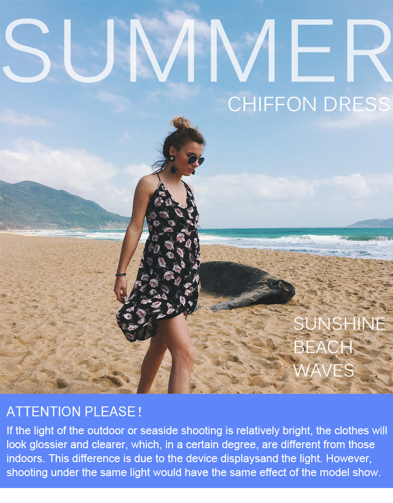 USA SIZE Sling V-neck long dress printed chiffon backless beach skirt