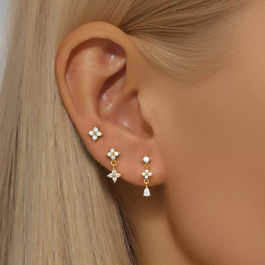 Luxury Geometric Zircon Tassel Earring Set