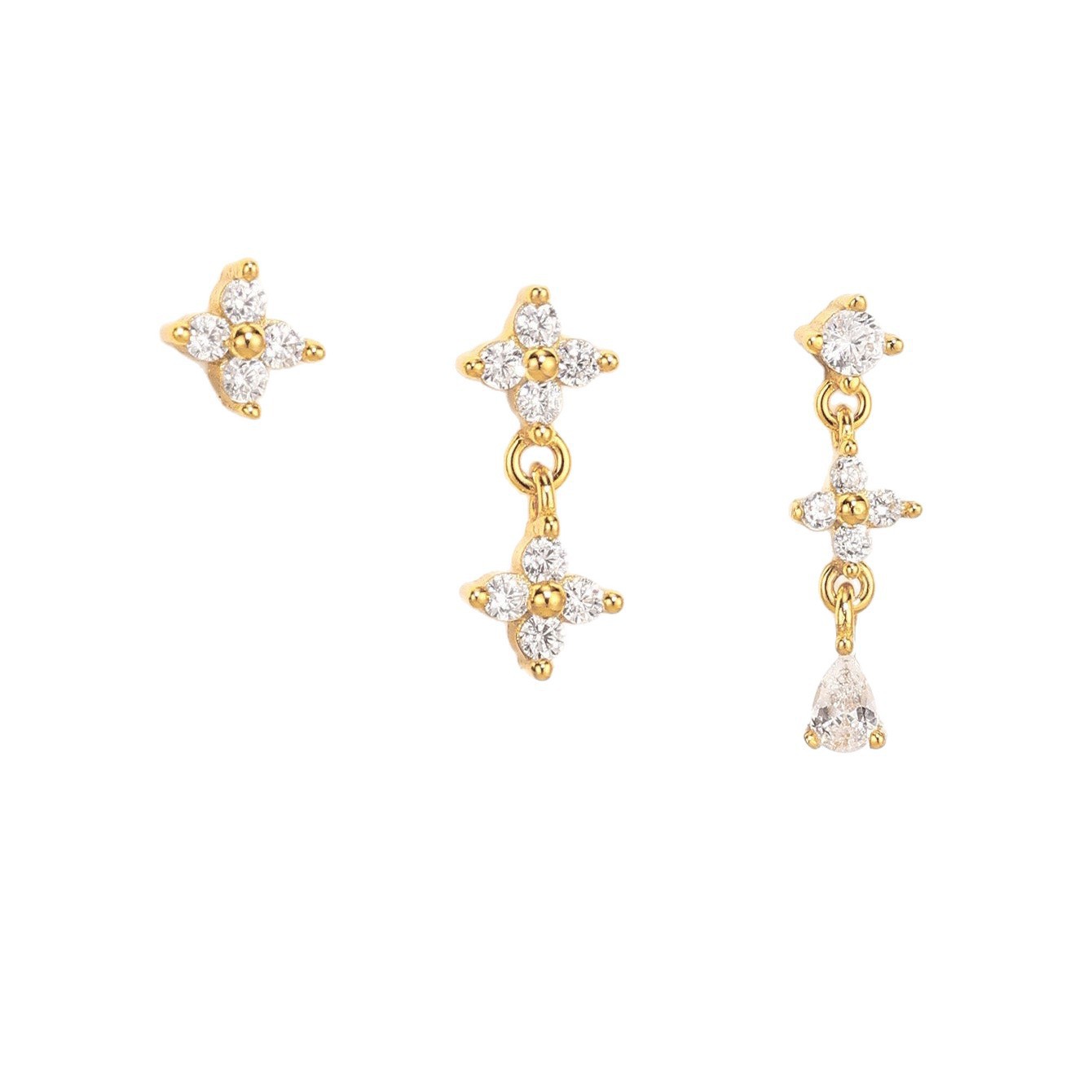 Luxury Geometric Zircon Tassel Earring Set