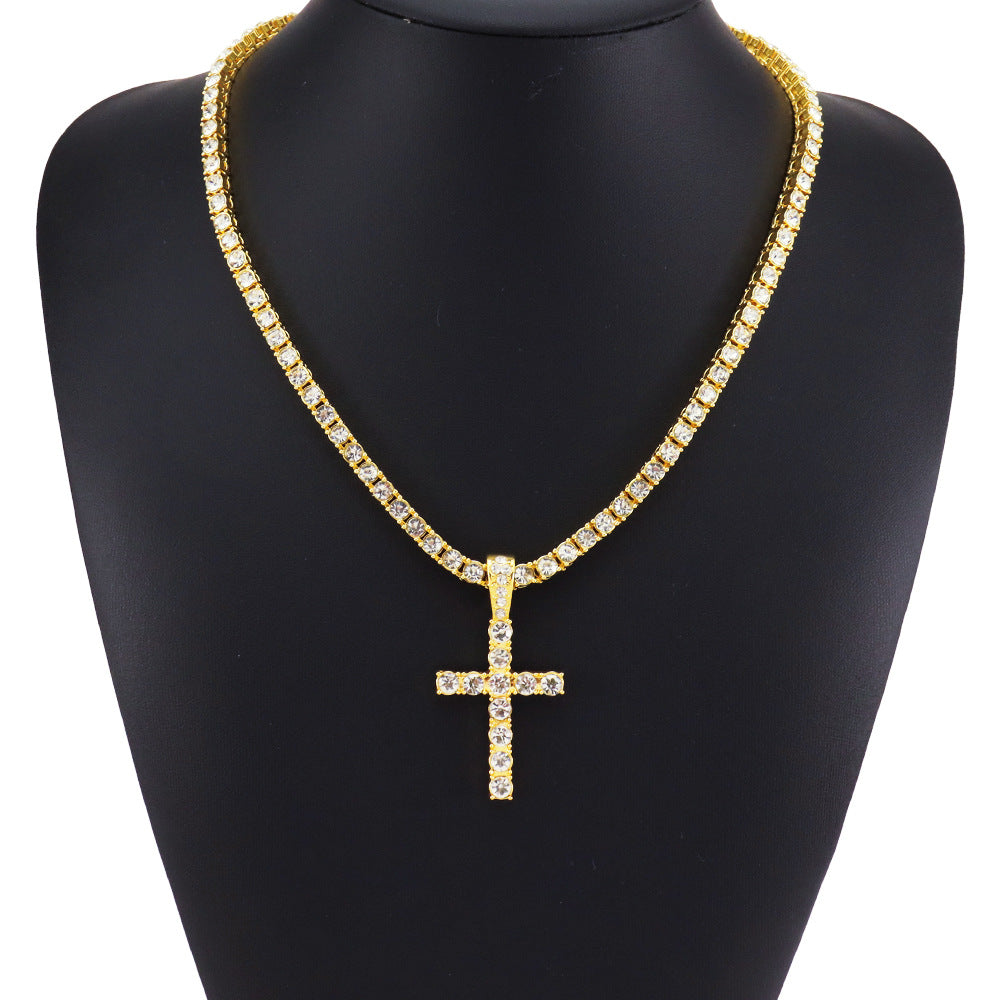 Women's Fashion Simple Diamonds Cross Pendant Necklace
