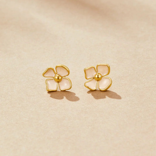 Retro Floral Drip-oil Earrings Four-petal Design Stainless Steel