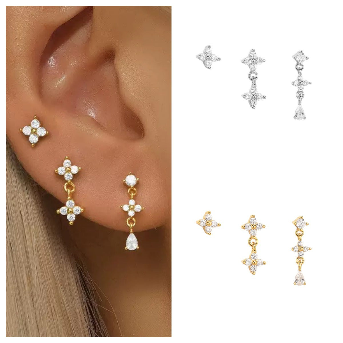 Luxury Geometric Zircon Tassel Earring Set