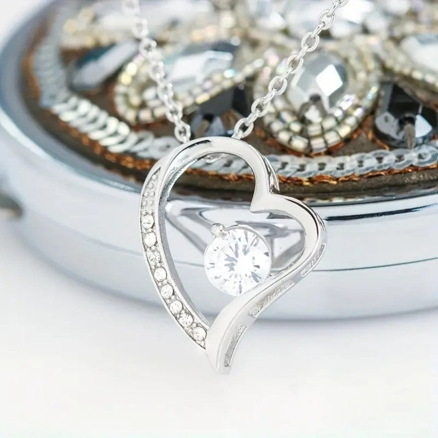 Womens Full-Diamond Eternal Heart Pendant Necklace